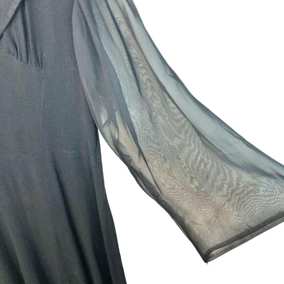Vintage Black Dress With Sheer Long Sleeves & Collared Neckline Elegant Design - Picture 10 of 11